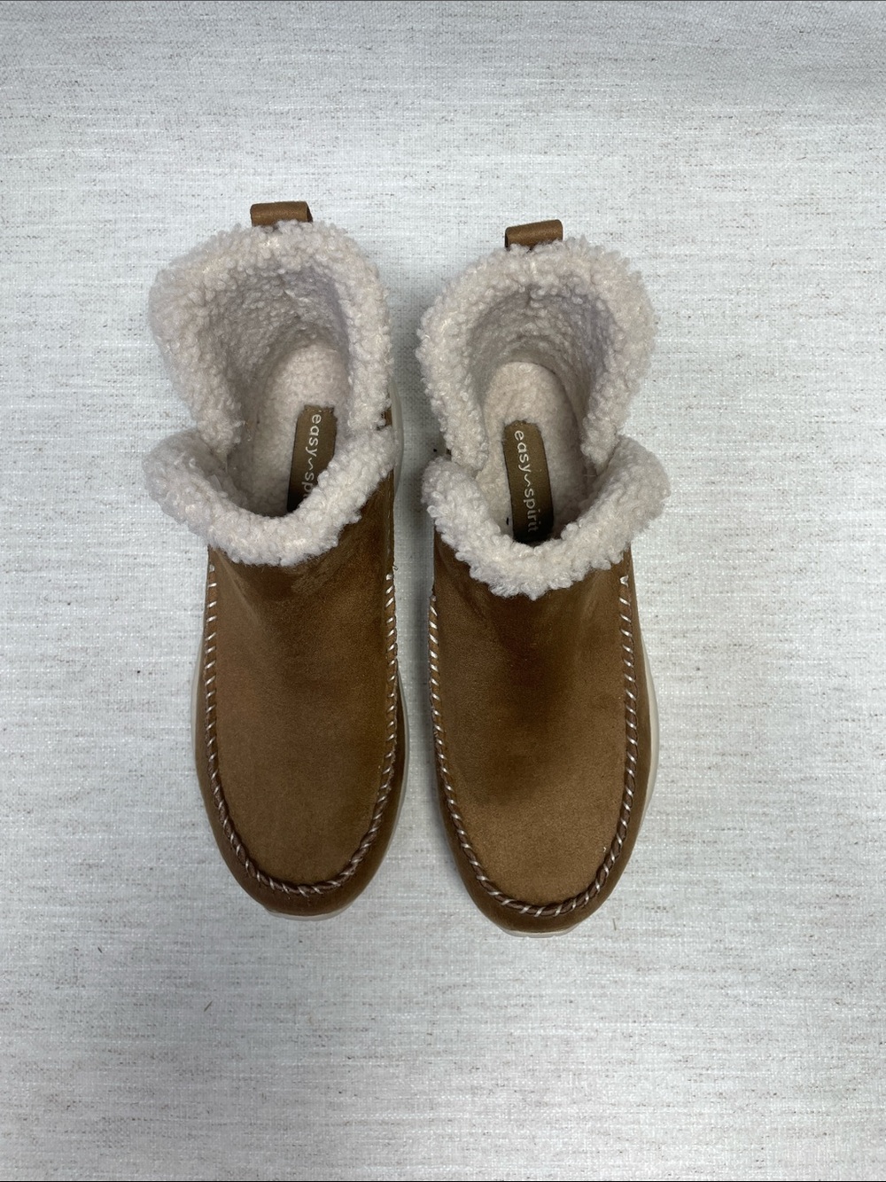 Easy Spirit Women’s Boots Brown Suede-Look Boot with Cream Sherpa Lining